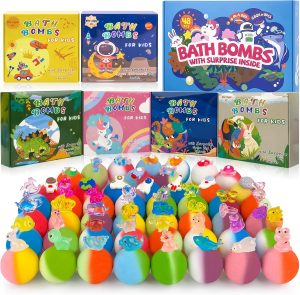 48pcs Bath Bombs for Kids with Toy Inside, Organic Colorful Bubble Bath for Kids Safe, Best Birthday,