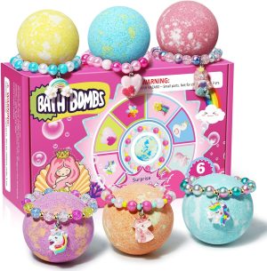 Unicorn Bath Bombs for Kids Girls with Bracelet Inside, sanyi Boo Basket Stuffers Bubble Bath Toys Birthday Gifts