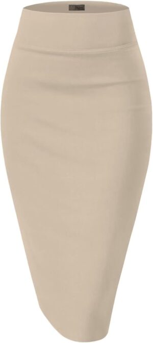 Hybrid & Company Women's Premium Nylon Ponte Stretch High Waist Pencil Suit Skirt Below Knee