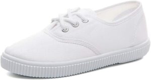 JGKDTX Boy's Girl's Lace up Sneakers Unisex White Canvas Shoes(Toddler/Little Kid)
