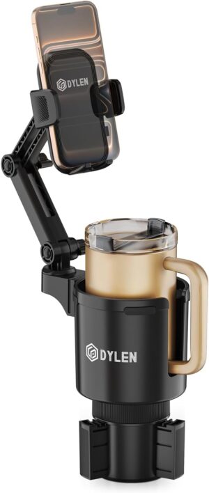 Cup Holder Phone Holder for Car, 2 in 1 Cup Holder Phone Mount Long-Arm Supports 360° Rotation, Adjustable Base, Car Phone Holder Compatible with All Cell Phones| Anti-Slip&No Shake Design
