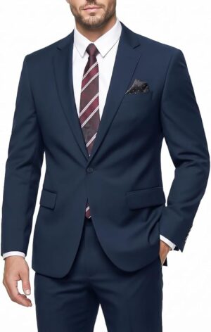 Men's 2 Piece Suit Slim Fit - One Button Jacket Pants with Tie and Pocket Square, Suits for Men Wedding Business Party