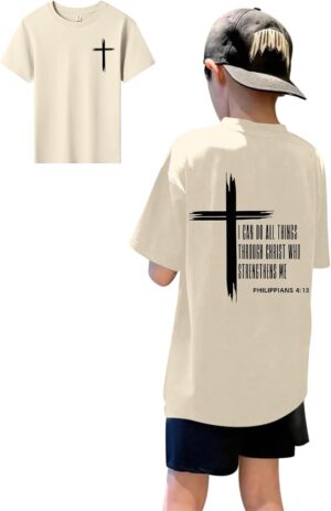 KEEVICI Boys Christian Graphic Tees God Jesus Shirts for Kids Cross Faith Bible Verse Inspirational Religious Cotton T Shirt