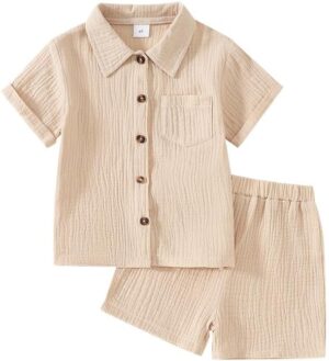 Baby Boys Summer Clothes Toddler Boys Button-down Shirt Tops + Shorts Outfit 2PCS 6 Months-7 Years