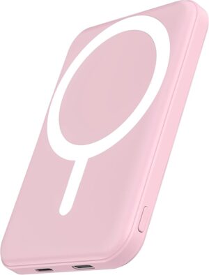 podoru for MagSafe Power Bank 5000mAh, Ultra-Slim Magnetic Portable Charger 20W PD Fast Charging, Travel Essentials with USB-C Cable, Wireless Battery Pack for iPhone 17/16/15/14/13/12 Series-Pink