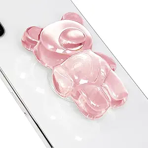 On The Grip 3D Gummy Bear Style Expandable Collapsible Mobile Phone Grip Stand Holder for Smartphone Tablet Cell Phone Accessory (Clear Pink)