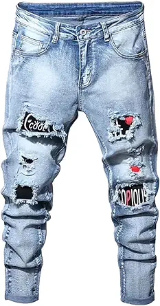 Boy's Skinny Fit Ripped Destroyed Distressed Stretch Slim Jeans Pants