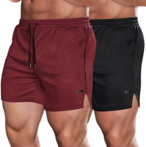 COOFANDY Men's 2 Pack Gym Workout Shorts Athletic 5 Inch Running Shorts Quick Dry, Lightweight, 2 Pockets, Breathable, Mesh, Reflective Strips, Elastic Waist, Basketball, Activewear, Sports