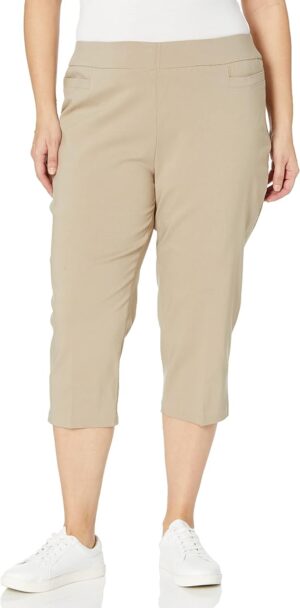 Briggs New York Women's Plus Size Pull on Stretch Capri Pants High Waist Crop Straight Leg with Pockets 21” Inseam