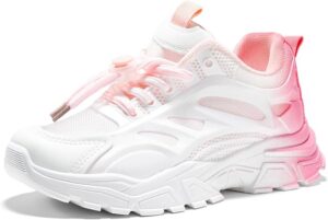 Haloumoning Girls Sneakers Kids Lace Up Slip Resistant Lightweight Outdoor Trekking Walking Running Shoes (Little/Big Kids)