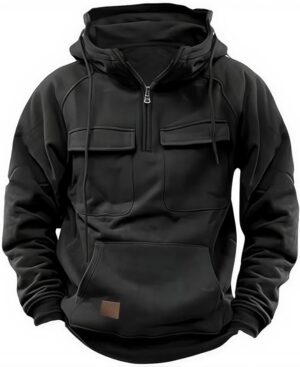 Cargo Hoodies for Men Tactical Sweatshirt Quarter Zip Cargo Pullover Hoodies Workout Gym Men Fashion Outdoor Hoodie