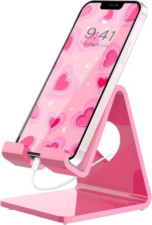 Acrylic Cell Phone Stand, Portable Phone Holder, Pink Phone Stand for Desk, Compatible with Phone16 15 14 13 12 Pro Max Mini 11 SE, Switch, Android Smartphone, Pad, Tablet, Desk Accessories
