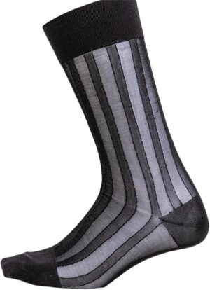 Mens Casual Business Dress Socks Middle Calf Wide Striped Sheer Nylon Stockings Formal Suit See Through Silk Socks