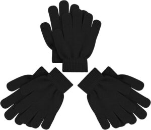 3 Pairs Magic Gloves Kids 3-12 Boys Girls Black Knit Gloves Warm Winter Stretch Knit Fabric,Kids Winter Gloves XS/S for choice,School Cycling Drawing,Outdoor Sports Gloves,Festival Warm Gifts