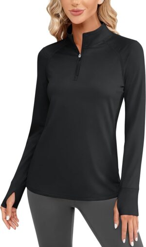 Cavva Women's Quarter Zip Pullover Fleece Long Sleeve Athletic Sweatshirt 1/4 Zip, Thumb Hole, Thermal Shirt, Warm, Lightweight, Breathable, Mock Neck Tops, for Workout, Golf, Running