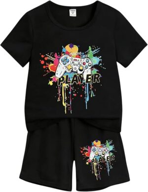Cakaner Tween Boys Summer Clothes 2 Piece Short Sleeve Graphic T-Shirt and Shorts Casual Outfit Set Size 7-14