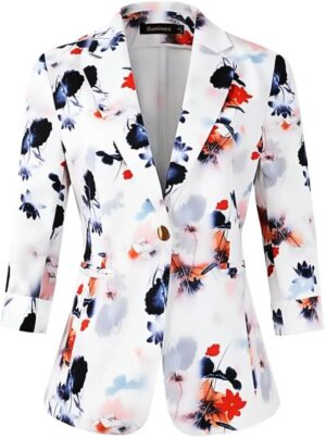 Beninos Womens Blazers 3/4 Sleeve Lightweight Office Work Blazer Jacket