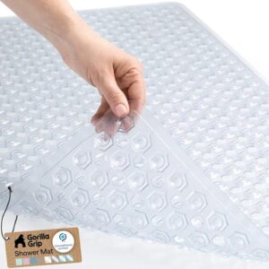 GORILLA GRIP Bath Tub Shower Mat, Bathtub Floor Liner, 35x16 Clear Patented Large Mats, Machine Washable, Suction Cups and Drain Holes to Keep Tubs Clean, Soft on Feet, Bathroom Essentials