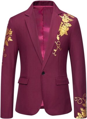 Lolvmvchi Mens Luxurious Gold Bronzing Slim Fit Long Sleeve Suit Jacket Sport Coats For Wedding Formal