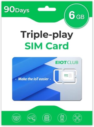EIOTCLUB Data Only SIM Card for Security Cameras, 6GB 90-Day, Triple Play USA coverage on compatible 5G/4G LTE networks, for cellular and hunting trail cameras and IoT devices, 3-in-1 cut