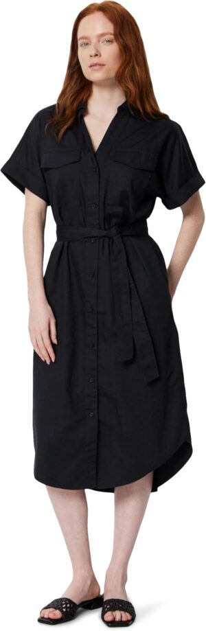Amazon Essentials Women's Relaxed-Fit Short Sleeve Button-Down Dress with Belt