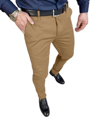 PLEPAN Men's Slim Fit Stretch Dress Pants Skinny Slacks Tapered Trousers Flat Front, Wrinkle-Resistant, Elastic Waist, Business and Casual, Fitted Suit Pants