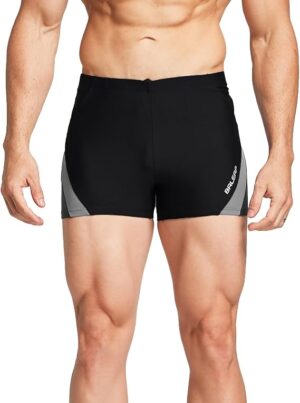 baleaf Men's Square Leg Athletic Swim Jammers Durable Training Swimsuit UPF 50+; Double Lining; Adjustable Drawstring; Stripes Design; Great for Swimming , Surfing , Training , Beach Vacation
