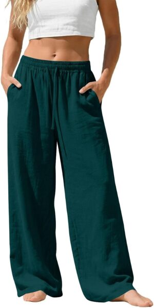 Linen Pants Women Business Casual Wide Leg Palazzo Pants Boho High Waisted Comfy Beach Pants Summer Vacation Outfits