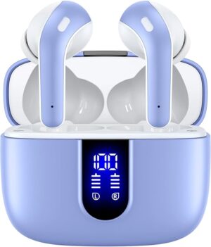 TAGRY Bluetooth Headphones True Wireless Earbuds 60H Playback LED Power Display Earphones with Wireless Charging Case IPX5 Waterproof in-Ear Ear buds with Mic for TV Smart Phone Laptop Computer Sports
