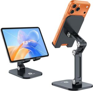 Phone Stand, Foldable Cell Phone Stand Holder for Desk Office Accessories Adjustable Height and Angle iPhone Stand - Black