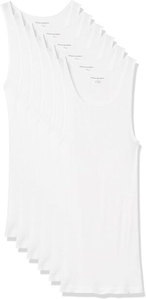 Amazon Essentials Men's Lightweight Breathable Cotton Slim Fit Tank Undershirts, Pack of 6