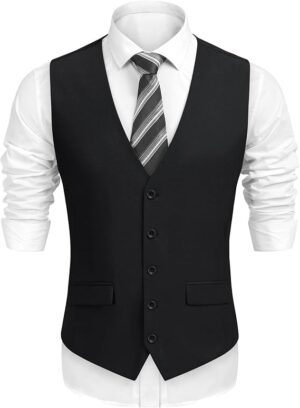 COOFANDY Mens Suit Vest Formal Dress Vest Slim Fit Buesiness Wedding Men's waistcoat，Slim Fit Vest, Pair with suits, Premium Suit Fabric