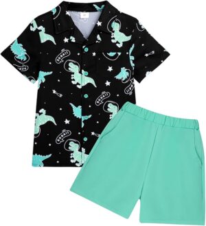 Toddler Baby Boy Clothes Summer Outfits Kids Print Short Sleeve Button Down Shirt & Casual Beach Shorts Set 1-6 Years