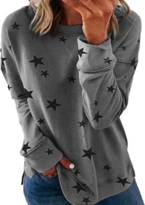 PIFAME Womens Sweatshirt Crew Neck Star Graphic Pullover Tops 2024 Fall Casual Long sleeve Oversized Sweatshirt