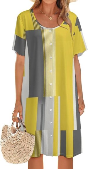 Summer Short Sleeve Midi Dress for Women Soft Comfy Tshirt Dresses Crewneck Sundress