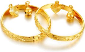 Birthday Gifts for baby 18K Gold plated Mini Size Baby Bangles Bracelet for infants girls boys Stars Bells Heart Jewelry (2pcs/lot)