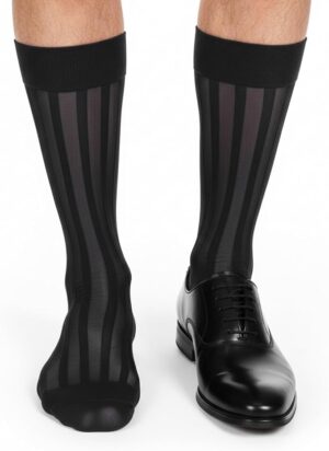 Mens Silk Sheer Socks, Men Casual Business Dress Socks Striped Sheer Nylon Stockings Mens Dress Sock Formal Suit See