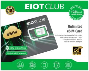 EIOTCLUB Physical eSIM Card for Unlocked Android Phones 1GB Free Data eSIM Adapter for Global Travel in Europe/USA/Japan/China, Unlimited eSIM Downloads Pre-Cut Standard/Micro/Nano