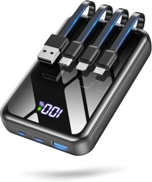 50000mAh Portable Charger, 50% Smaller Power Bank Built-in 4 Cables Charge 5 Devices, 9.1x for iPhone 17, 60% in 30min, Ideal for Hiking, Camping, for iPhone 17-12, for Samsung/Android/iPad