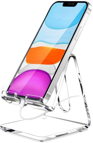 Acrylic Cell Phone Stand, Portable Clear Phone Stand for Desk, Compatible with Phone16 15 14 13 Pro Max Mini 12 11 Plus SE, Switch, Android Smartphone, Pad, Tablet, Desk Accessories