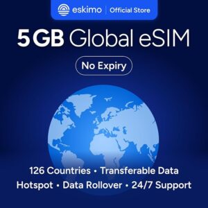 Eskimo Global 1-30GB Travel eSIM | No Data Expiry | 5G High Speed Data (5GB)