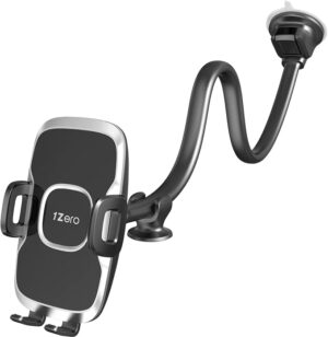 Solid Car Truck Phone Mount Holder with 14-Inch Gooseneck Long Arm Windshield Window Mobile Holders w/Industrial-Strength Suction Cup, Anti-Shake Stabilizer Compatible All Cell Phones iPhone
