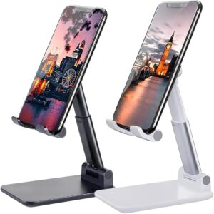 2 Pcs Cell Phone Stand for Desk Adjustable Desktop Phone Holder Adjustable Angle Height, Fully Foldable&Portable, Compatible with iPhone 17/16/15/14/13/12/Smartphones