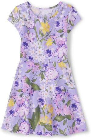 The Children's Place Girls' Plaid Stretch Jacquard Short Sleeve Dress