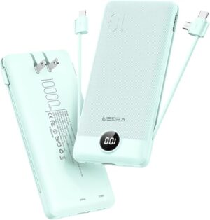 VEGER Portable Charger for iPhone, Power Bank Built in Cables and Wall Plug 10000mAh,Ultra Slim&Compact,5 Outputs,LED Display,Power Bank for iPhone,Samsung,Travel Essentials for Camping Cruise Business