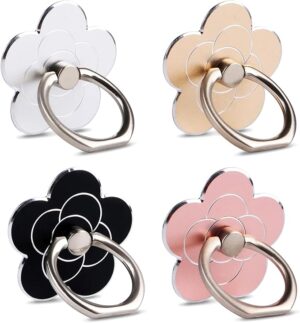4pcs Cell Phone Ring Stand,Cell Phone Ring Holder Flower,360 Rotate and 180°Angle Adjustable Metal Finger Ring Socket Grip Kickstand for Smartphones
