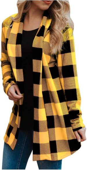 Womens Flannel Cardigan Sweaters Trendy Casual Lightweight Plaid Jacket Loose Long Sleeve Kimono Fashion Fall Outfits