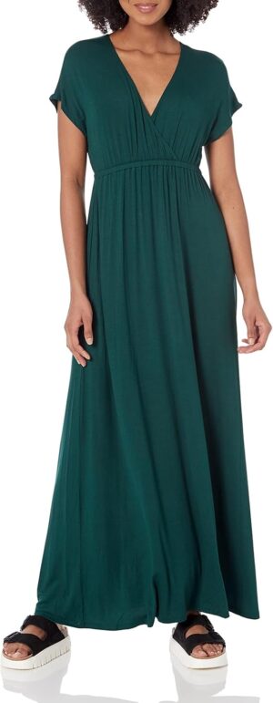 Amazon Essentials Women's V Neck Short Sleeve Empire Waist Maxi Dress (Available in Plus Size)