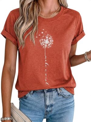 Womens Cute Make A Wish Dandelion Printed Tshirts Graphic Tees Tops
