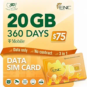 Prepaid SIM Card: US Data Only 20GB/360Days 5G/4G LTE Suit for Unlocked Security Camera/Mobile WiFi Hotspot/Routers/Laptops/Tablets - No Voice & No Text (3-in-1 SIM Card)